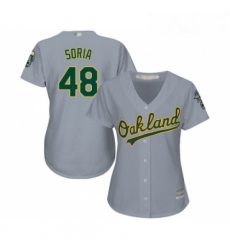 Womens Oakland Athletics 48 Joakim Soria Replica Grey Road Cool Base Baseball Jersey 