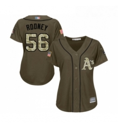 Womens Oakland Athletics 56 Fernando Rodney Authentic Green Salute to Service Baseball Jersey 