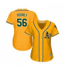 Womens Oakland Athletics 56 Fernando Rodney Replica Gold Alternate 2 Cool Base Baseball Jersey 