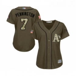 Womens Oakland Athletics 7 Cliff Pennington Authentic Green Salute to Service Baseball Jersey 