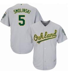 Youth Majestic Oakland Athletics 5 Jake Smolinski Authentic Grey Road Cool Base MLB Jersey 