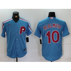 Men Philadelphia Phillies 10 J T  Realmuto Blue Cool Base Stitched Jersey