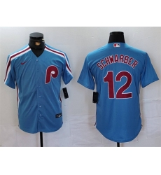 Men Philadelphia Phillies 12 Kyle Schwarber Blue Cool Base Stitched Jersey