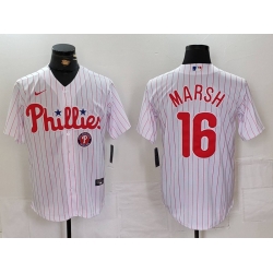 Men Philadelphia Phillies 16 Brandon Marsh White Cool Base Stitched Baseball Jersey 2