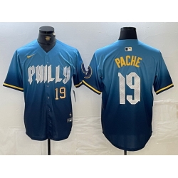 Men Philadelphia Phillies 19 Cristian Pache Blue 2024 City Connect Limited Stitched Jersey