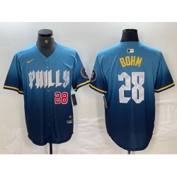 Men Philadelphia Phillies 28 Alec Bohm Blue 2024 City Connect Limited Stitched Baseball Jersey 4