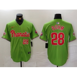 Men Philadelphia Phillies 28 Alec Bohm Green With Patch Stitched Jersey 3