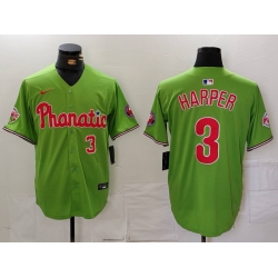 Men Philadelphia Phillies 3 Bryce Harper Green With Patch Stitched Jersey 2