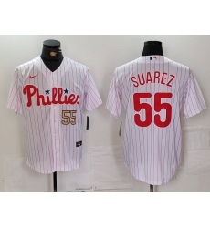 Men Philadelphia Phillies 55 Ranger Suarez White Cool Base Stitched Jersey 3