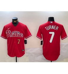 Men Philadelphia Phillies 7 Trea Turner Red Cool Base Stitched Jersey 1