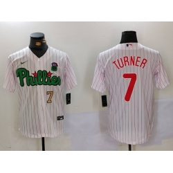 Men Philadelphia Phillies 7 Trea Turner White Green Cool Base Stitched Jersey 1