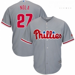 Mens Majestic Philadelphia Phillies 27 Aaron Nola Replica Grey Road Cool Base MLB Jersey