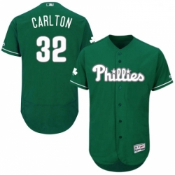 Mens Majestic Philadelphia Phillies 32 Steve Carlton Green Celtic Flexbase Authentic Collection MLB Jersey 