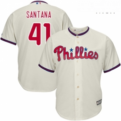 Mens Majestic Philadelphia Phillies 41 Carlos Santana Replica Cream Alternate Cool Base MLB Jersey 