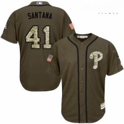 Mens Majestic Philadelphia Phillies 41 Carlos Santana Replica Green Salute to Service MLB Jersey 