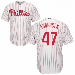 Mens Majestic Philadelphia Phillies 47 Larry Andersen Replica WhiteRed Strip Home Cool Base MLB Jersey