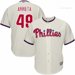 Mens Majestic Philadelphia Phillies 49 Jake Arrieta Replica Cream Alternate Cool Base MLB Jersey 