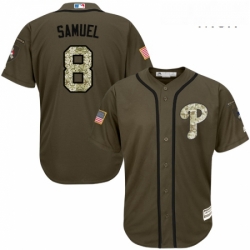 Mens Majestic Philadelphia Phillies 8 Juan Samuel Replica Green Salute to Service MLB Jersey