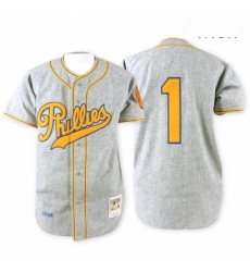 Mens Mitchell and Ness 1938 Philadelphia Phillies 1 Richie Ashburn Replica Grey Throwback MLB Jersey