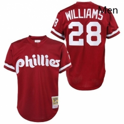 Mens Mitchell and Ness 1991 Philadelphia Phillies 28 Mitch Williams Authentic Red Throwback MLB Jersey