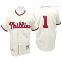 Mens Mitchell and Ness Philadelphia Phillies 1 Richie Ashburn Authentic Cream Throwback MLB Jersey