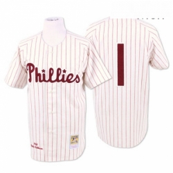 Mens Mitchell and Ness Philadelphia Phillies 1 Richie Ashburn Authentic WhiteRed Strip Throwback MLB Jersey