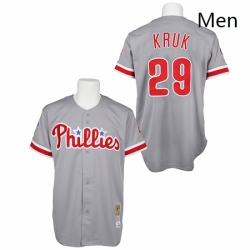 Mens Mitchell and Ness Philadelphia Phillies 29 John Kruk Authentic Grey Throwback MLB Jersey