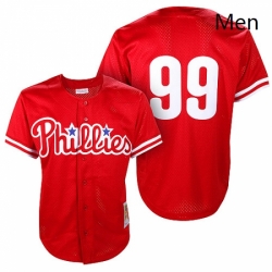 Mens Mitchell and Ness Philadelphia Phillies 99 Mitch Williams Replica Red Throwback MLB Jersey