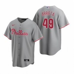 Mens Nike Philadelphia Phillies 49 Jake Arrieta Gray Road Stitched Baseball Jersey