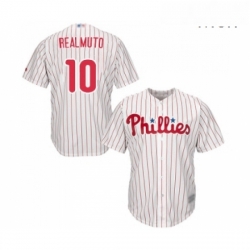 Mens Philadelphia Phillies 10 J T Realmuto Replica White Red Strip Home Cool Base Baseball Jersey 