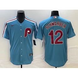 Men's Philadelphia Phillies #12 Kyle Schwarber Blue Cooperstown Throwback Cool Base Nike Jersey