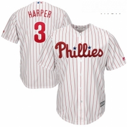 Mens Philadelphia Phillies 3 Bryce Harper Majestic WhiteRed Strip Home Official Cool Base Player 