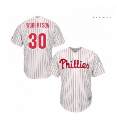 Mens Philadelphia Phillies 30 David Robertson Replica White Red Strip Home Cool Base Baseball Jersey 