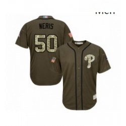 Mens Philadelphia Phillies 50 Hector Neris Authentic Green Salute to Service Baseball Jersey 