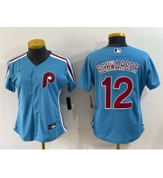 Women Philadelphia Phillies  12 Kyle Schwarber Blue Stitched Baseball Jersey  