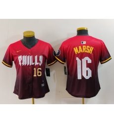 Women Philadelphia Phillies 16 Brandon Marsh Red 2024 City Connect Limited Stitched Baseball Jersey 1