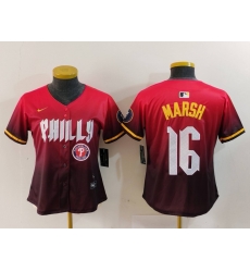 Women Philadelphia Phillies 16 Brandon Marsh Red 2024 City Connect Limited Stitched Baseball Jersey 3