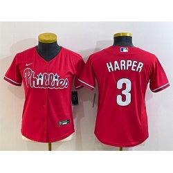 Women Philadelphia Phillies 3 Bryce Harper Red Stitched Baseball Jersey