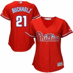 Womens Majestic Philadelphia Phillies 21 Clay Buchholz Authentic Red Alternate Cool Base MLB Jersey 