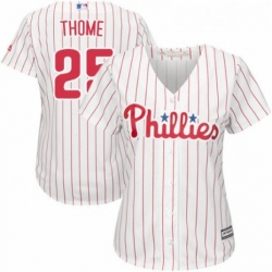 Womens Majestic Philadelphia Phillies 25 Jim Thome Authentic WhiteRed Strip Home Cool Base MLB Jersey 