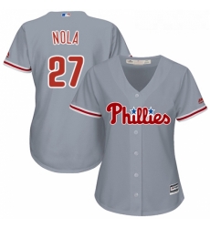 Womens Majestic Philadelphia Phillies 27 Aaron Nola Authentic Grey Road Cool Base MLB Jersey