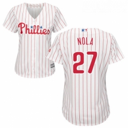 Womens Majestic Philadelphia Phillies 27 Aaron Nola Authentic WhiteRed Strip Home Cool Base MLB Jersey