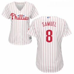 Womens Majestic Philadelphia Phillies 8 Juan Samuel Replica WhiteRed Strip Home Cool Base MLB Jersey