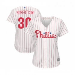 Womens Philadelphia Phillies 30 David Robertson Replica White Red Strip Home Cool Base Baseball Jersey 