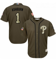 Youth Majestic Philadelphia Phillies 1 Richie Ashburn Replica Green Salute to Service MLB Jersey