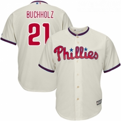 Youth Majestic Philadelphia Phillies 21 Clay Buchholz Replica Cream Alternate Cool Base MLB Jersey 