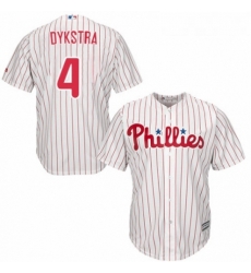 Youth Majestic Philadelphia Phillies 4 Lenny Dykstra Replica WhiteRed Strip Home Cool Base MLB Jersey 