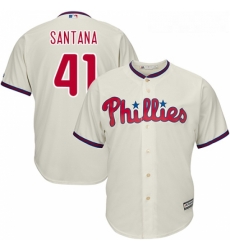 Youth Majestic Philadelphia Phillies 41 Carlos Santana Replica Cream Alternate Cool Base MLB Jersey 