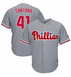 Youth Majestic Philadelphia Phillies 41 Carlos Santana Replica Grey Road Cool Base MLB Jersey 