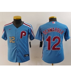 Youth Philadelphia Phillies 12 Kyle Schwarber Blue Cool Base Stitched Baseball Jersey 1